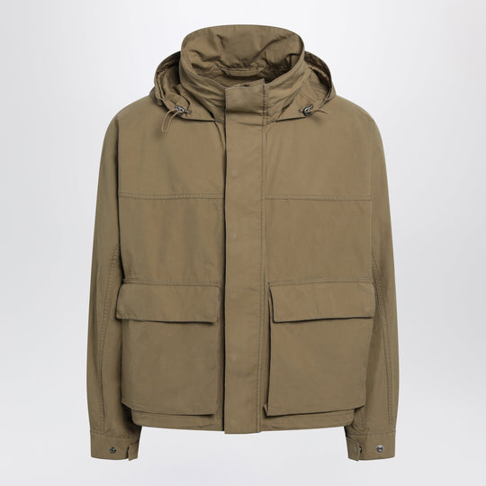 Short Hooded Parka In Khaki Cotton
