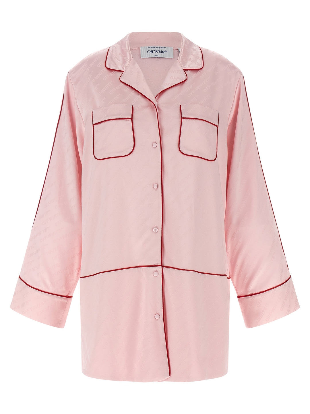Off-White Jacquard Satin New Roxy Pajama Shirt and Blouse - Pink | 2100a2265892054eb1cfea3afcdd691e3f8de80b