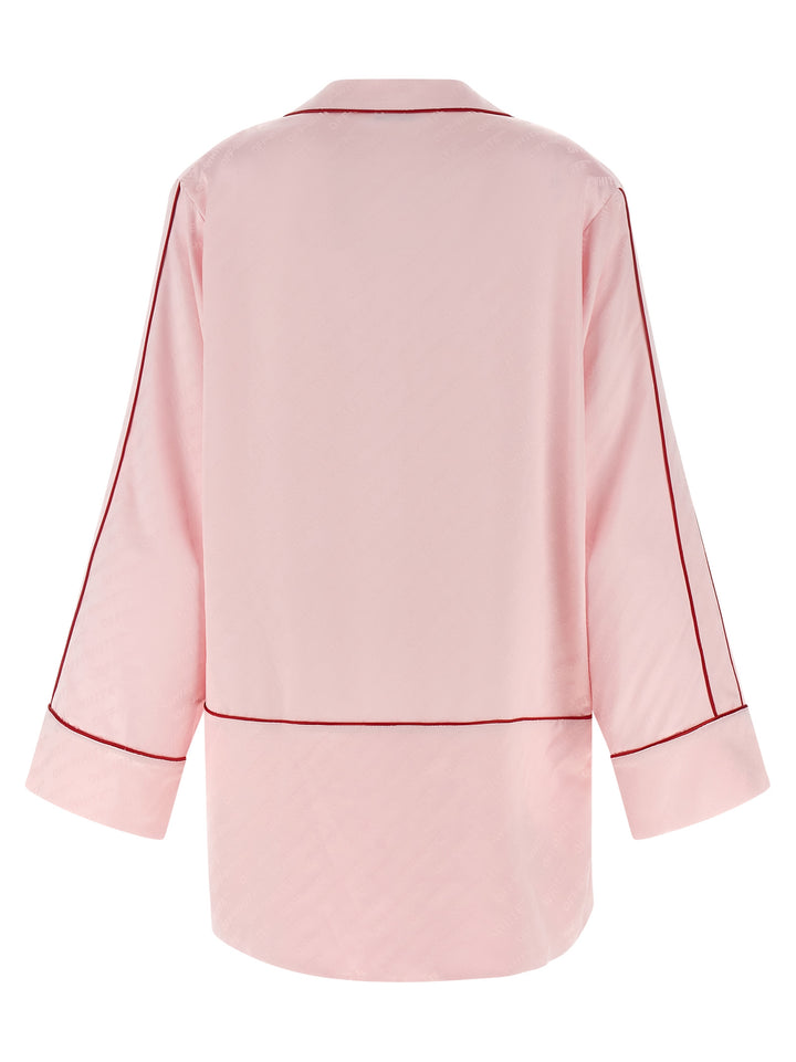 Off-White Jacquard Satin New Roxy Pajama Shirt and Blouse - Pink | 7c56150b8cf2d55a58b9e8bf8323caefe66b2586