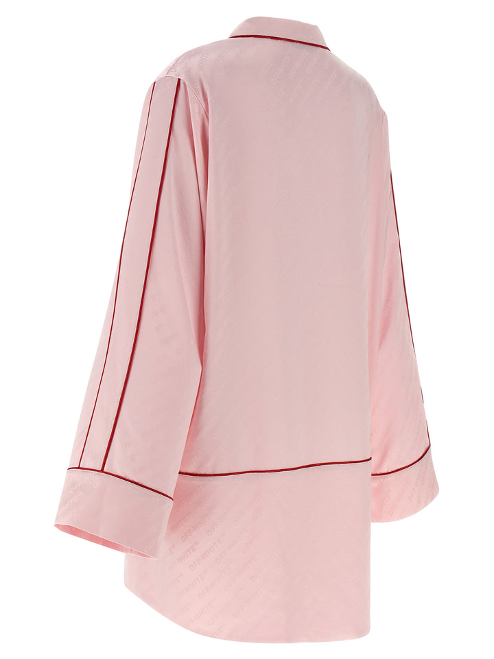 Off-White Jacquard Satin New Roxy Pajama Shirt and Blouse - Pink | 54e95b79336067050633e2c11f6fe8b6c468d950