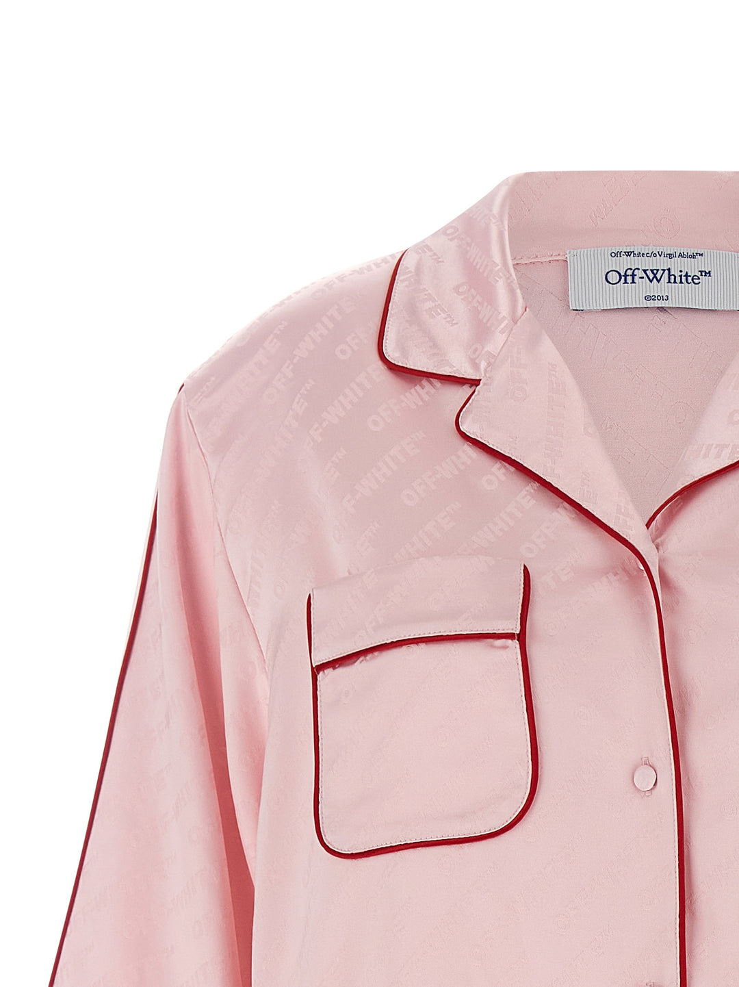 Off-White Jacquard Satin New Roxy Pajama Shirt and Blouse - Pink | 5d5301fcc6f38d4aa49204e9d35c5a95a64953eb