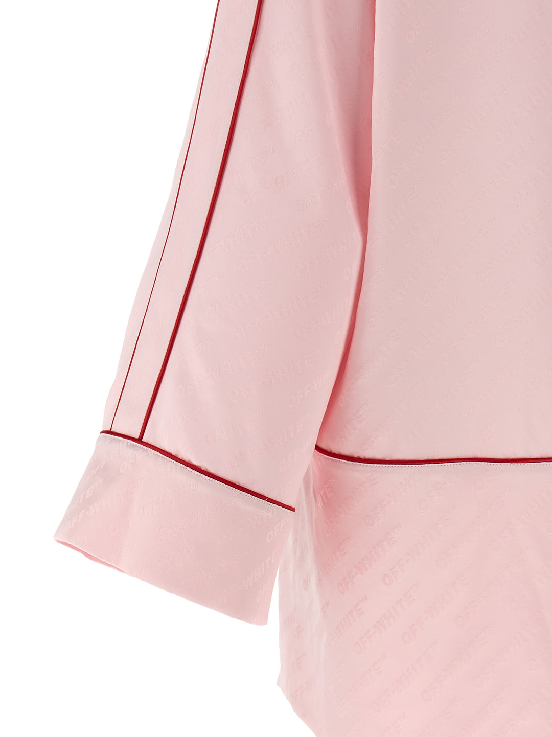 Off-White Jacquard Satin New Roxy Pajama Shirt and Blouse - Pink | 1cfcd3d7ef7c0e39ce7b13adeb9451eae051b0d1