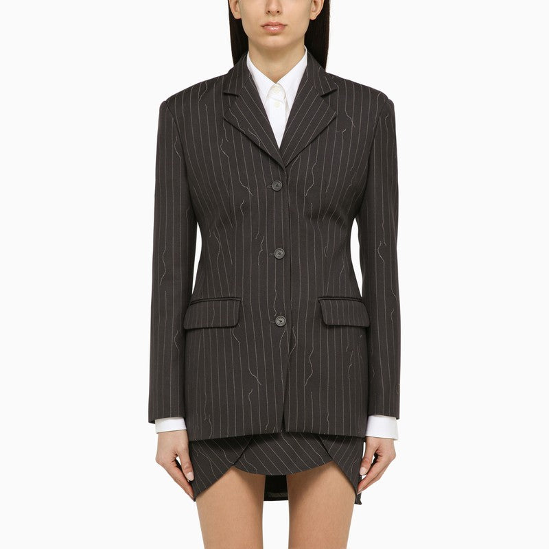 Grey Single-Breasted Pinstripe Jacket In Wool Blend