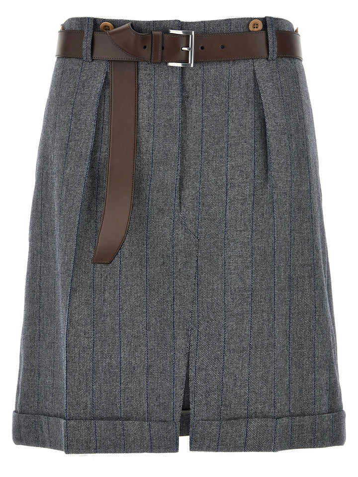 Prada Striped Wool Skirt Skirts - Gray | 5d27c38226c7f627f7ebfe084afe7462ede81b69