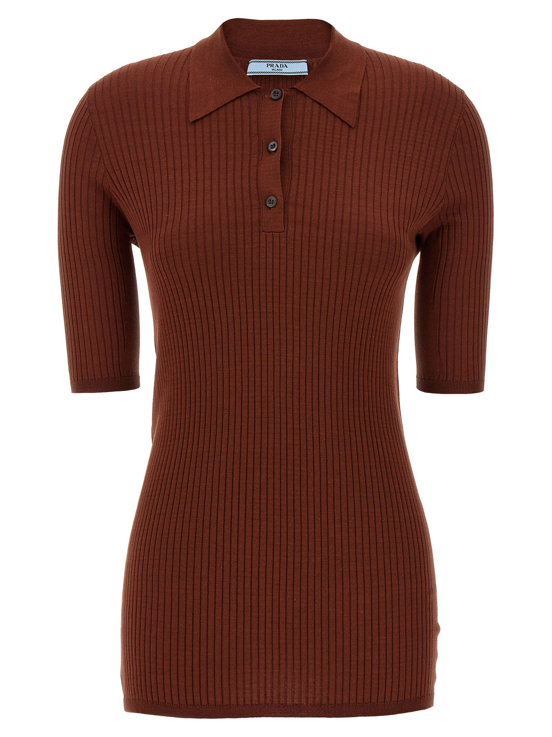 Prada Ribbed  Shirt Polo - Brown | 0ef35dee12d6326552c7c4ba40083fad458a2a2f