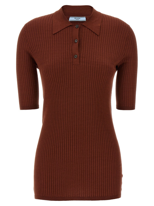 Ribbed Shirt Polo Brown