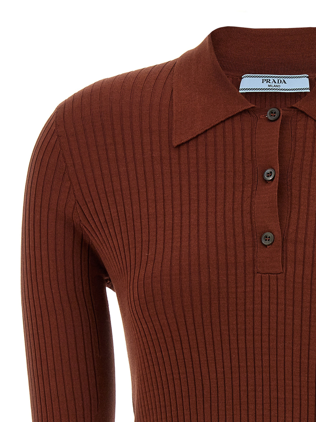 Prada Ribbed  Shirt Polo - Brown | 857e669536ae9a38c6690b5b43a393ff6aa07823