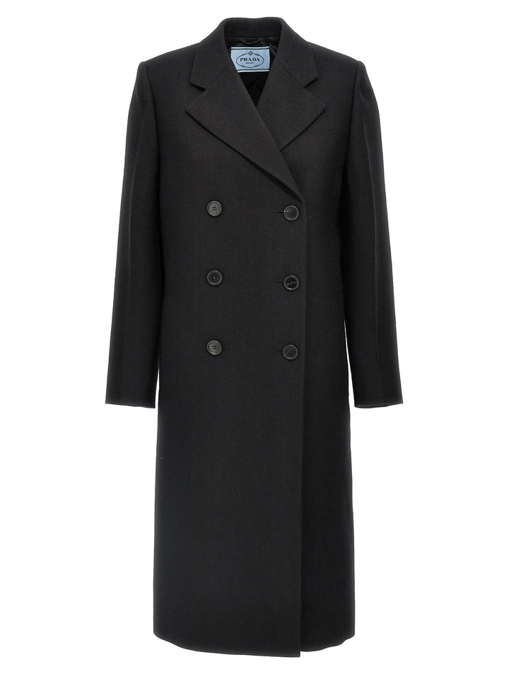 Prada Satin Insert Double-Breasted Coat Coats and Trench Coats - Black | 80894cc1a34e5f953ecbccfb65f8a5d797da55e5