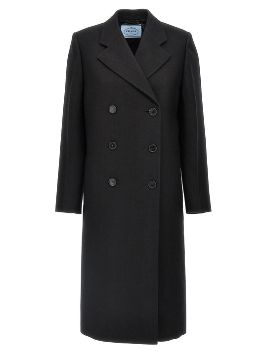 Satin Insert Double-Breasted Coat Coats And Trench Coats Black