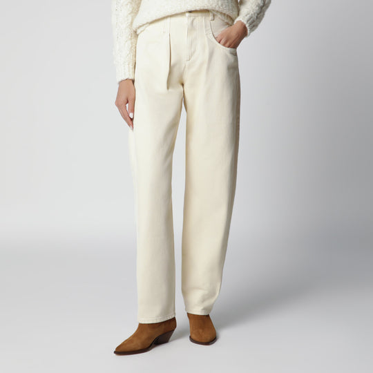 Lisha Barrel Jeans In Cotton Denim Beige