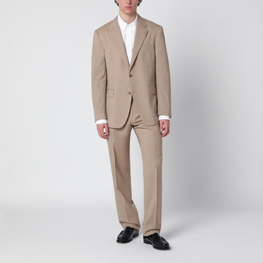 Beige Single-Breasted Linen Suit