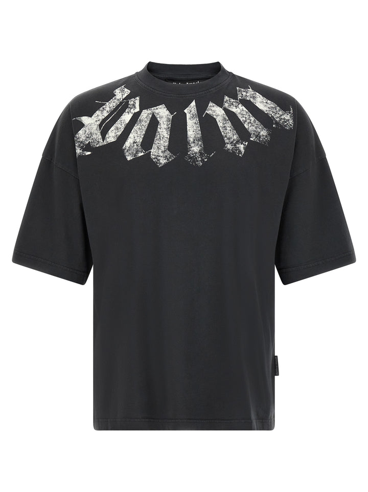 Palm Angels Craquelé Gothic Print T-shirt - Black | 6af8ecdf7332380b745ba245321a03d4a2d1670b