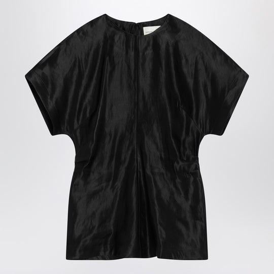 Black T-Shirt In Linen And Silk