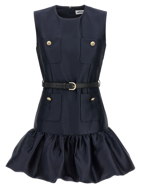 Navy Taffeta Mini Dresses Blue