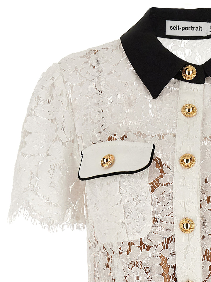Self Portrait White Lace Contrast Collar Mini Dresses - White | 856706f364c50ead81472eb3f15257b5f17ecdf8