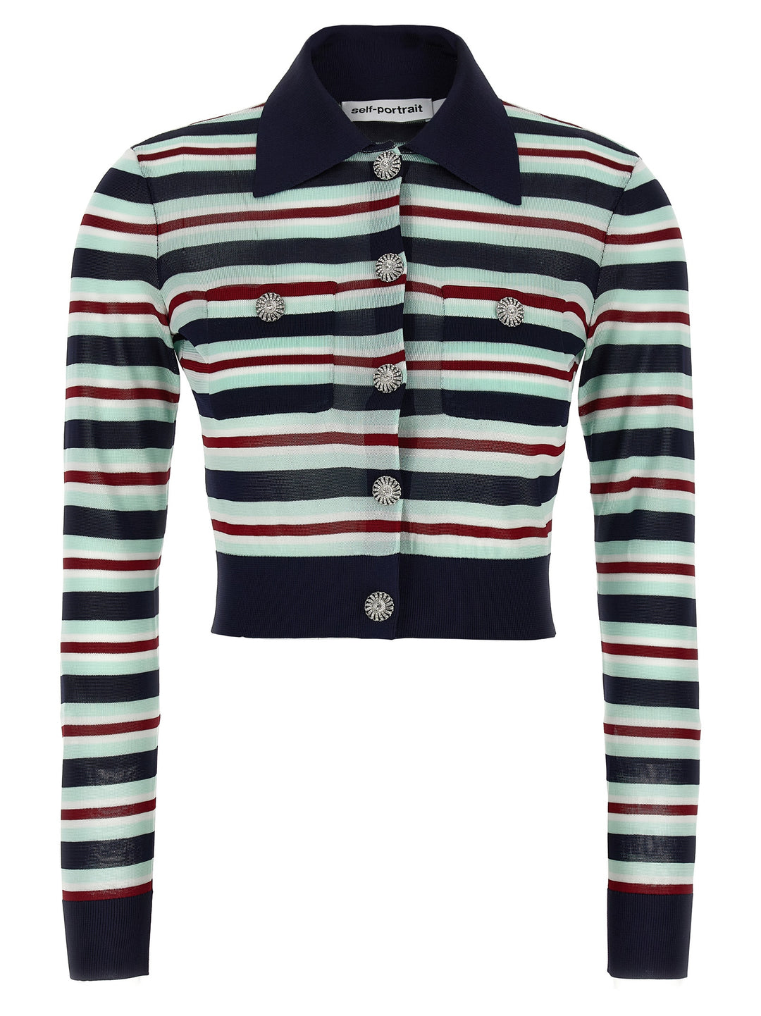 Self Portrait Navy Striped Viscose Knit Sweaters and Cardigans - Multicolor | 0216585a011481df47afafe4487cd1becb62e8a9