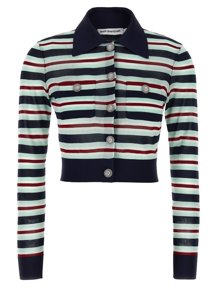 Self Portrait Navy Striped Viscose Knit Sweaters and Cardigans - Multicolor | 0216585a011481df47afafe4487cd1becb62e8a9