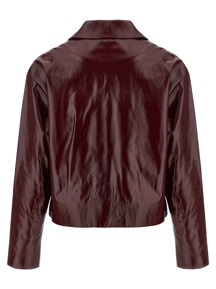 Self Portrait Craqué Leather Jacket Puffer Jackets - Bordeaux | c9d4b5c05df7f8d9562b19475433afd3a2699437