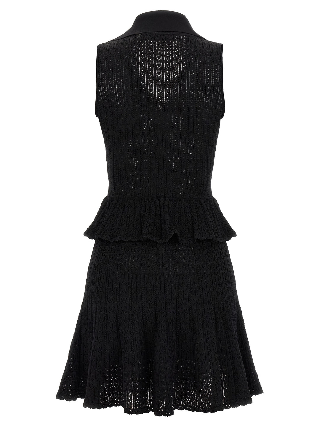Self Portrait Black Pointelle Knit Mini Dresses - Black | 3880070eb9e7f390343ca2e391ac4d2086f6e777