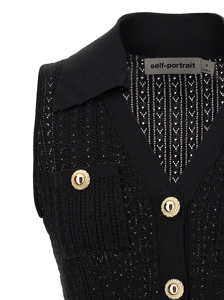 Self Portrait Black Pointelle Knit Mini Dresses - Black | 10aafc15908a1db365536b438d0058935f862371