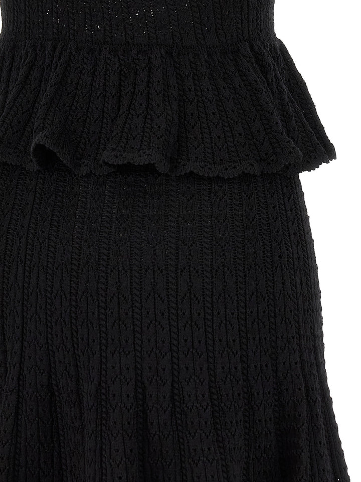 Self Portrait Black Pointelle Knit Mini Dresses - Black | c272b8f83332da3be82944f437cbd012f47f62e2