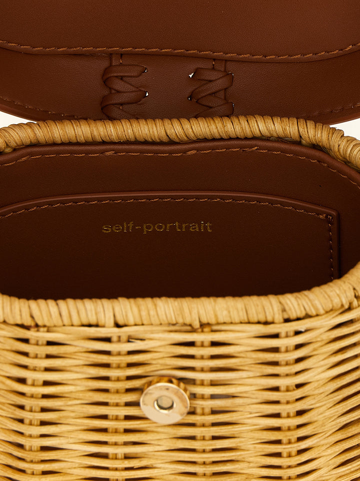 Self Portrait Rattan Bow Basket Hand Bags - Brown | 68b62a4dd744baa3c0dbbbc37a822b05c40070ed