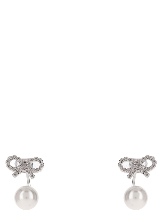 Crystal Bow Pearl Jacket Jewelry Silver