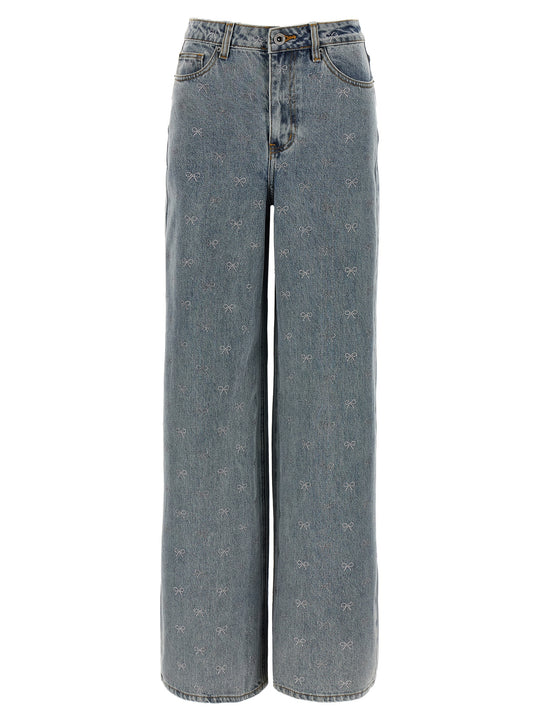Light Blue Diamante Bow Jeans Blue