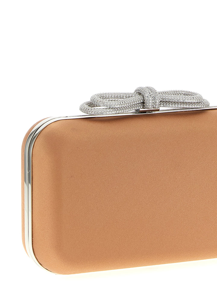 Mach & Mach Double Bow Satin Clutch - Beige | 2e90952ed272d9d9550fac4bc249f866f6191bd6