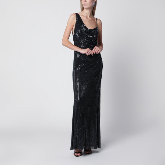 Draped Rhinestone-Embellished Maxi Dress In Black