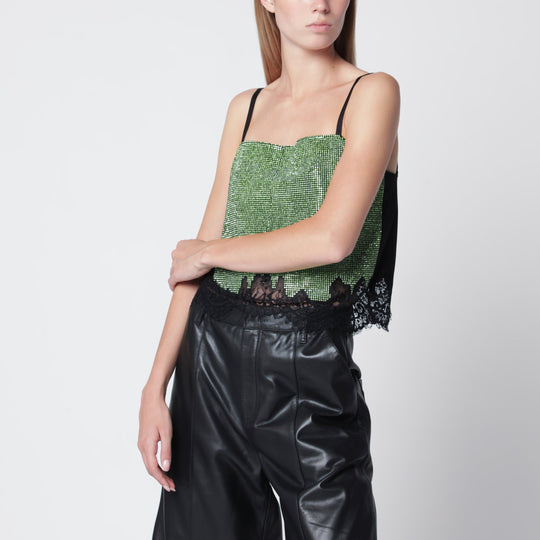Crystal-Embellished Metallic Knit Top In Green