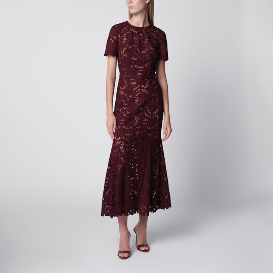 Burgundy Lace Midi Dress With Removable Belt