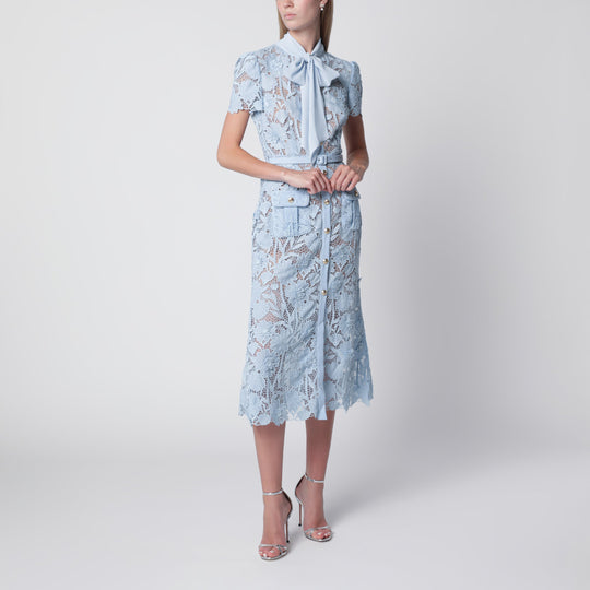 Tie-Neck Lace Midi Dress In Blue