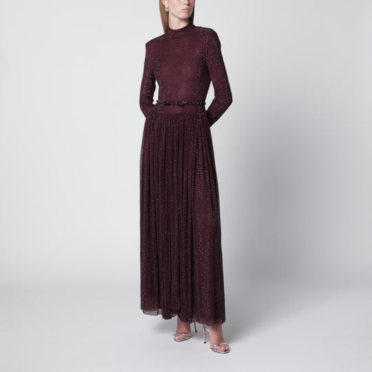 Burgundy Long Dress With Rhinestones