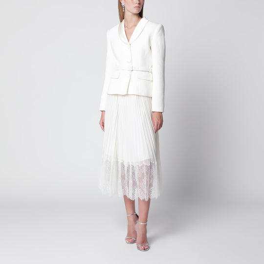 Bouclé Shawl-Collar Midi Dress In Cream