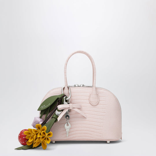 Mini Embossed Leather Bowling Bag In Pink