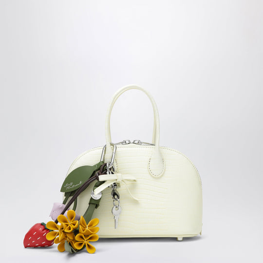 Mini Embossed Leather Bowling Bag In Yellow