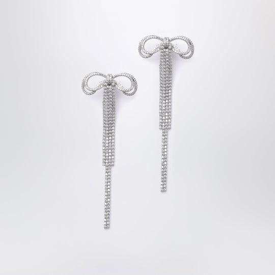 Double Crystal Bow Drop Earrings In Silver-Plated Brass