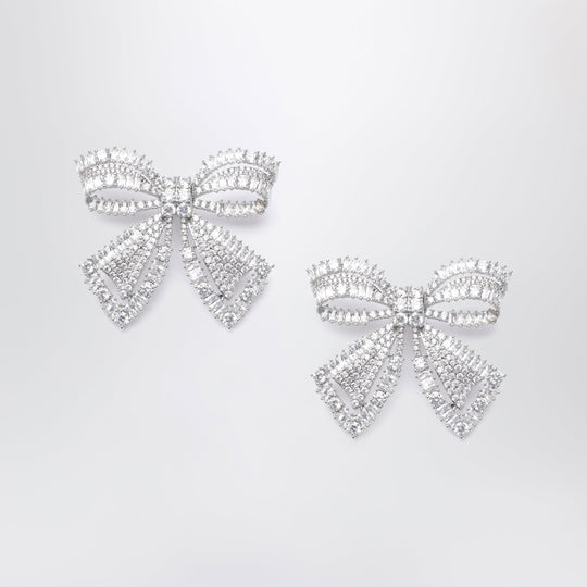 Crystal Bow Earrings In Silver-Plated Brass