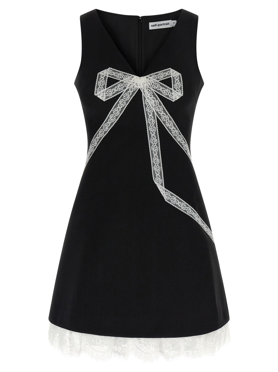 Self Portrait Black Crêpe Bow Lace Mini Dresses - White/Black | 8dd7ac6406f504c5b49584d21a87756392b0c3e8