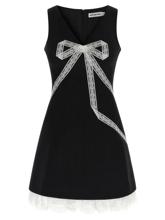 Black CrêPe Bow Lace Mini Skirts White/Black