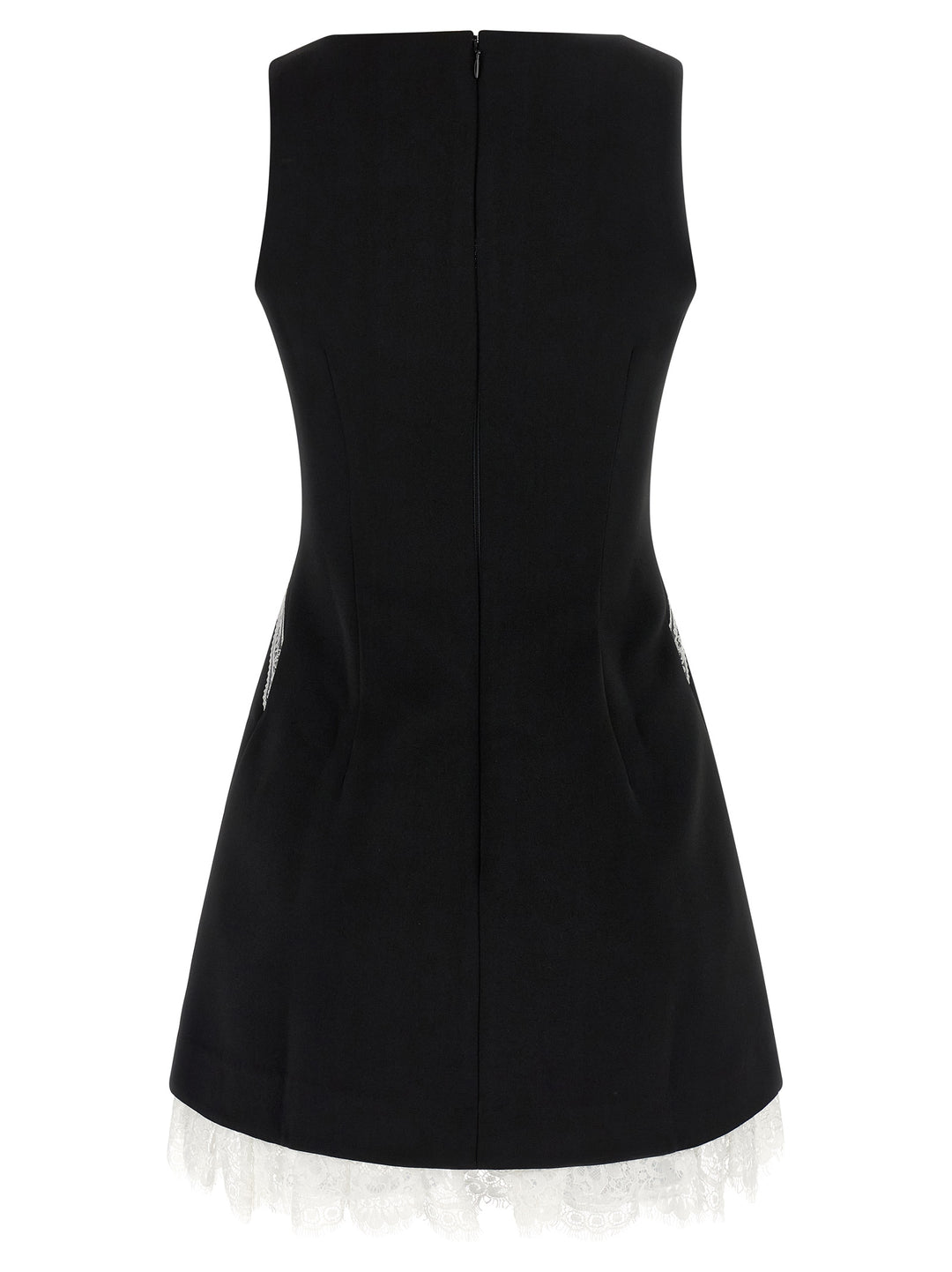 Self Portrait Black Crêpe Bow Lace Mini Dresses - White/Black | 69891a8542efe62b3bc934fc4b55b9d249d0f19f