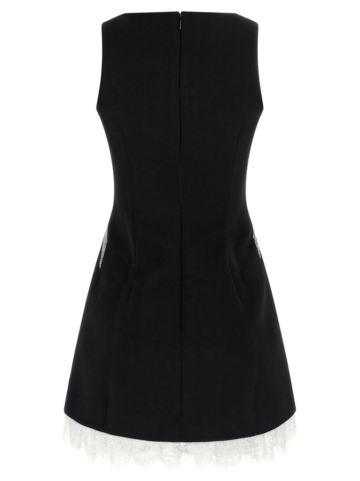 Self Portrait Black Crêpe Bow Lace Mini Dresses - White/Black | 69891a8542efe62b3bc934fc4b55b9d249d0f19f