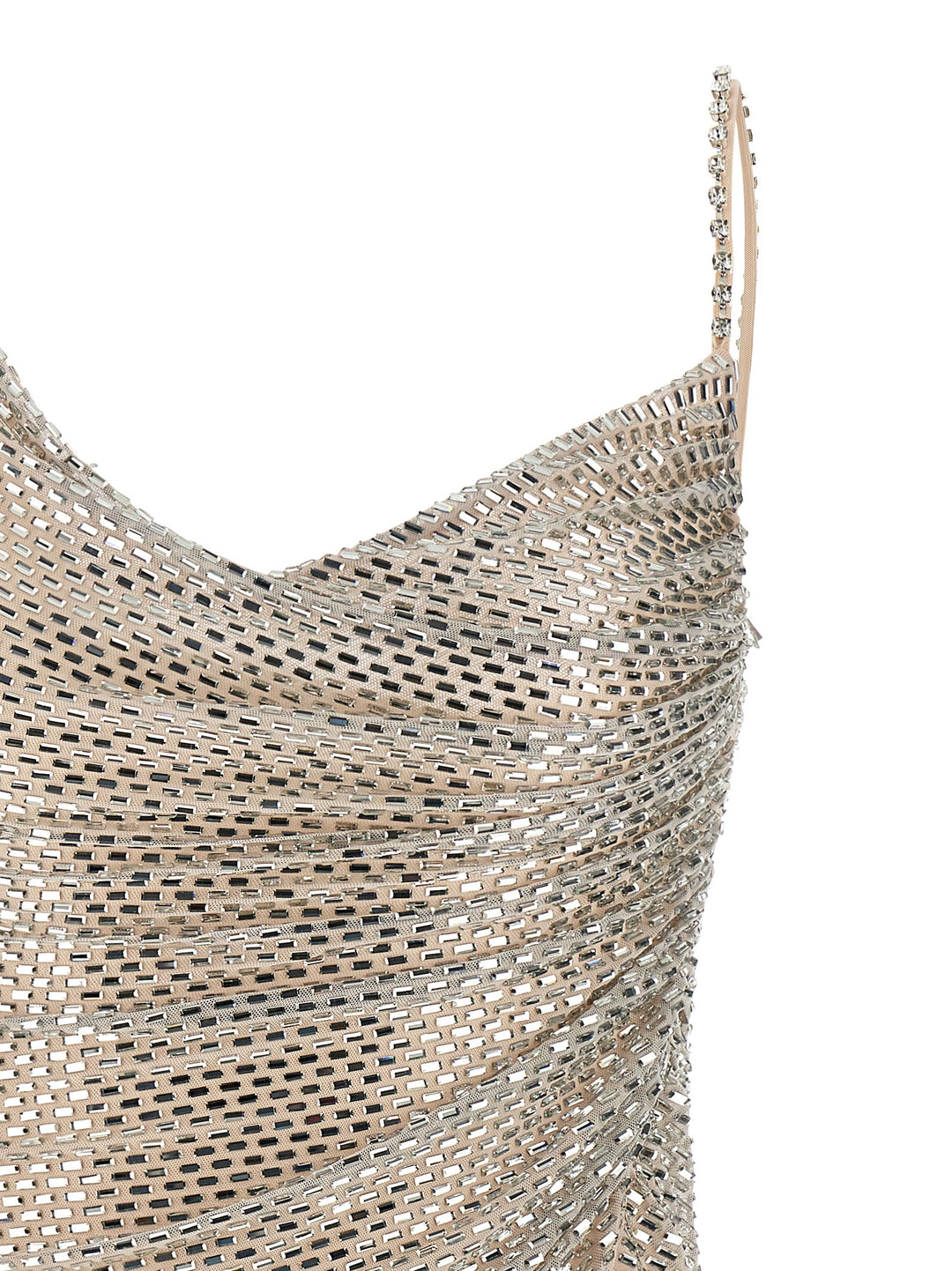 Self Portrait Champagne Rhinestone Draped Mini Dresses - Beige | ef727f7f3614ee49de78745a3d4c99ebde3891f5