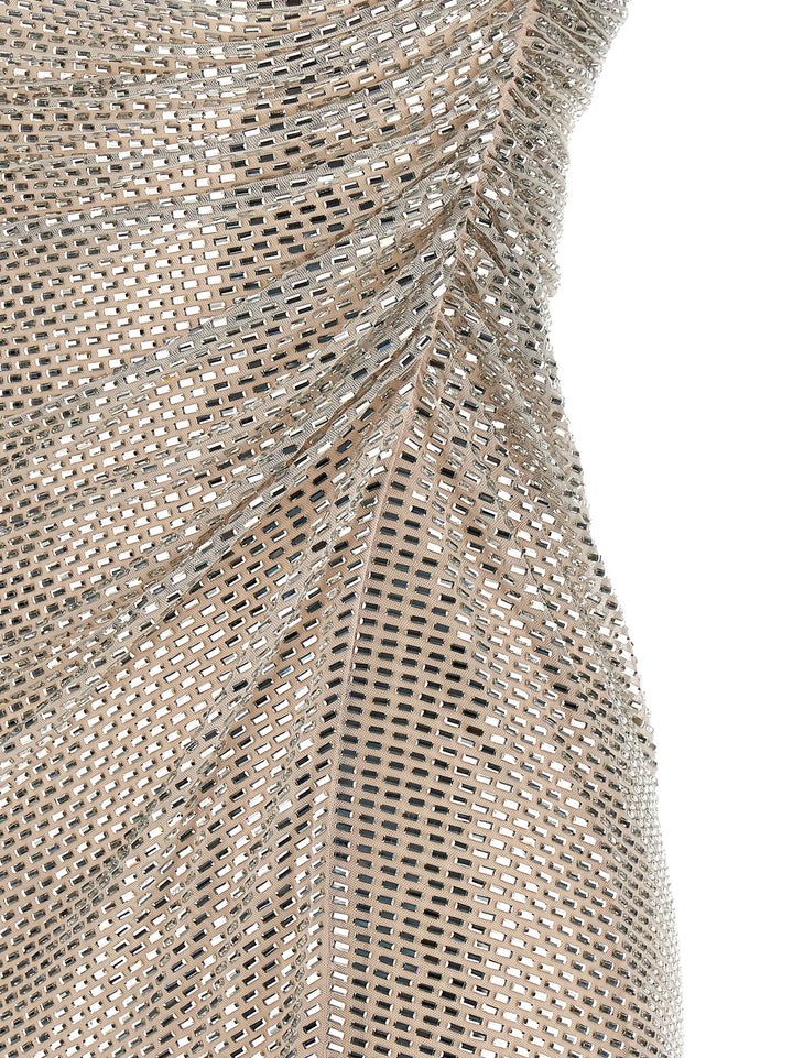 Self Portrait Champagne Rhinestone Draped Mini Dresses - Beige | 7a8132d99cfbdf6aac84e8e1687a684cfa6049ff