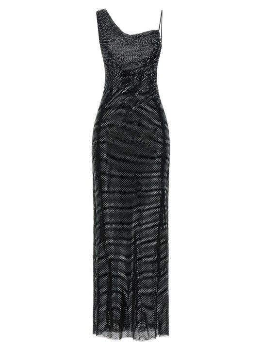 Black Rhinestone Draped Maxi Dresses Black