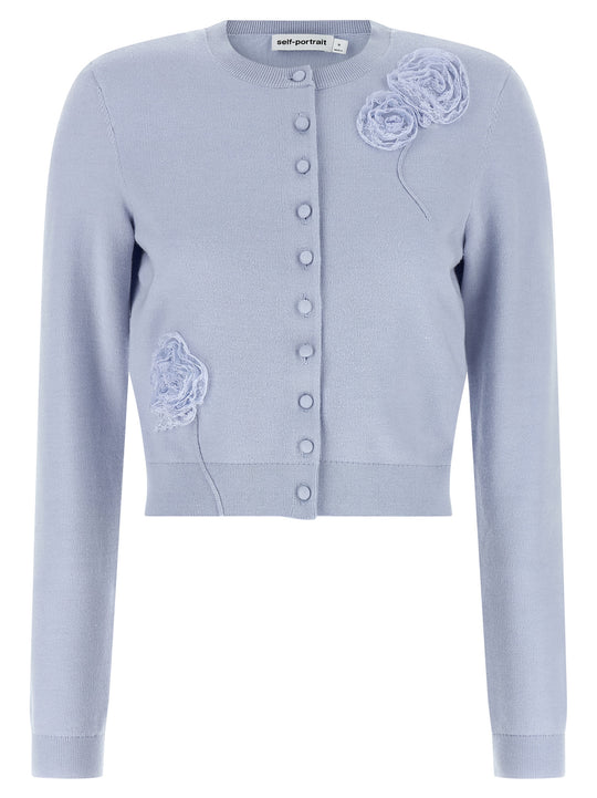 Blue Flower Knit Sweaters And Cardigans Light Blue