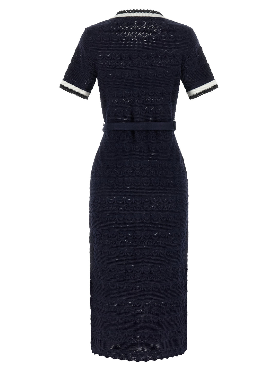 Self Portrait Navy Pointelle Knit Midi Dresses - Blue | 61db4ab89e0a89bef0958bdb6c0c0db2c3ccf694