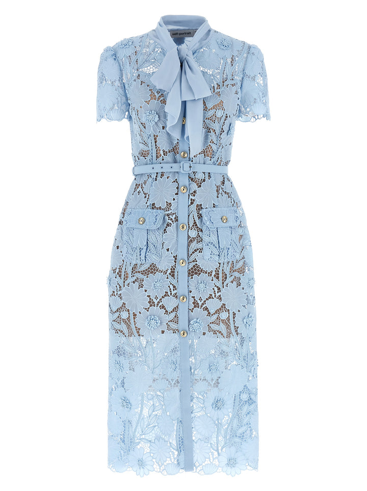 Self Portrait Blue Lace Tie Neck Midi Dresses - Light Blue | 8ae5281736467c4e51a838a7c8e9b12834089c9e