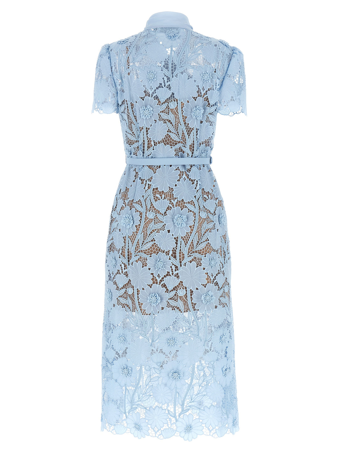 Self Portrait Blue Lace Tie Neck Midi Dresses - Light Blue | b348ab53fc54d0975d7e9dda737f311a618dde56